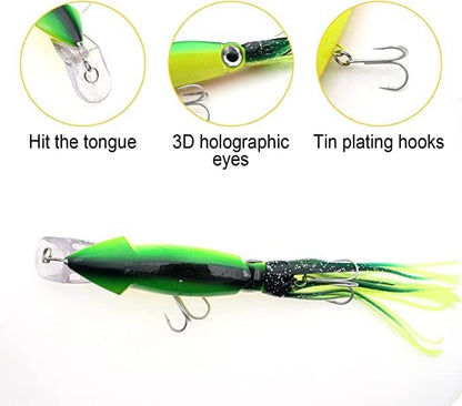 Squid Fishing Lures Large Simulation Luminous Artificial Lures Baits with 3D Holographic Eyes & Treble Hook, Built in Lead Blocks, Lifelike Plastic Fishing Soft Lures for Saltwater Fishing