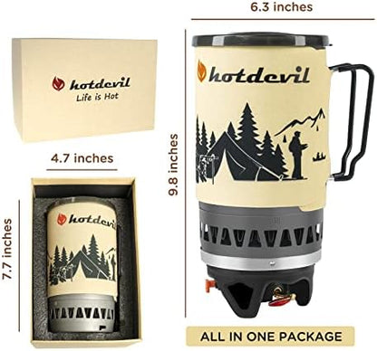 Hotdevil (1.4-Litre) Backpacking Camping Stove Portable Cooking System with Piezo Ignition, Outdoor Mini Burner Camping Stove Kit Propane, Ideal for Hiking Fishing Hunting Emergency & Survival