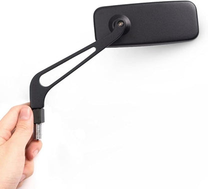 KiWAV Aftermarket Motorcycle Mirrors Rectangular Classic Black Sandblasting Short Stem Convex Anti-Glare Blue Tinted Glass 10mm 5/16 Inches Adapters Pack of Pair