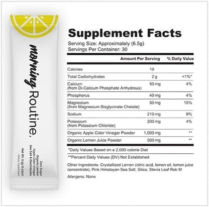 ROUTINE Morning Daily Hydration | Electrolyte Powder Packets with Apple Cider Vinegar, Lemon, and Sea Salt | Keto & Paleo-Friendly Electrolyte Drink Mix (5 Pack)