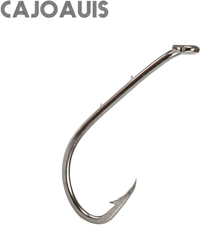 Baitholder Fishing Hooks 100pcs/ Pack Barbed Shank Down Eye Fishing Offset Hooks(8#-6/0)