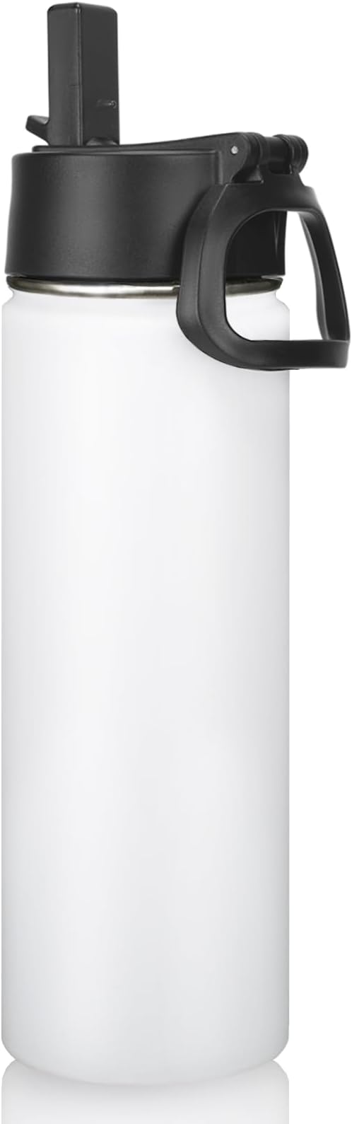 Neihepal 22 oz Insulated Water Bottle with Straw Lid, Double Walled Vacuum Stainless Steel Water Bottles Leak Proof, Wide Mouth (White,1 Pack)