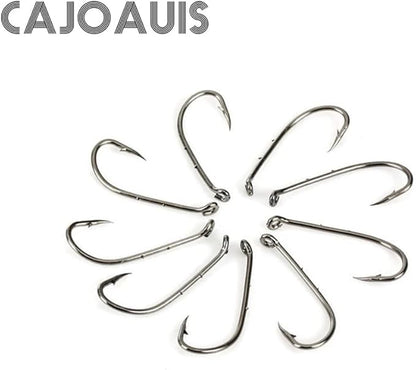 Baitholder Fishing Hooks 100pcs/ Pack Barbed Shank Down Eye Fishing Offset Hooks(8#-6/0)