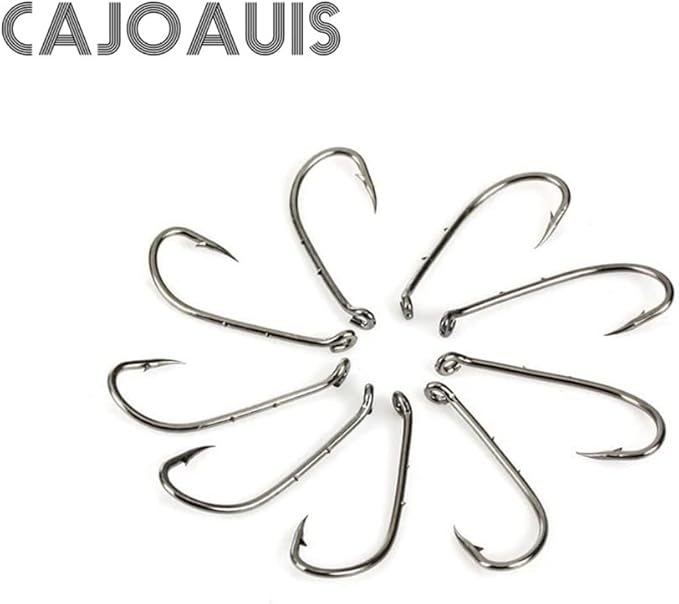 Baitholder Fishing Hooks 100pcs/ Pack Barbed Shank Down Eye Fishing Offset Hooks(8#-6/0)