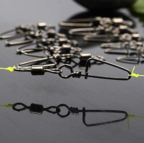 50pcs Fishing Rolling Barrel Swivels with Coast Lock Snap Black Nickel Fishing Swivel Snaps