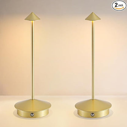 EJQ 2 Pack LED Rechargeable Cordless Table Lamps,Portable Outdoor 5000mAh Battery Operated Table Light Touch Control 3 Color Dimmable for Patio/Cofee/Restaurant/Camping/Dining/Bedroom-Gold