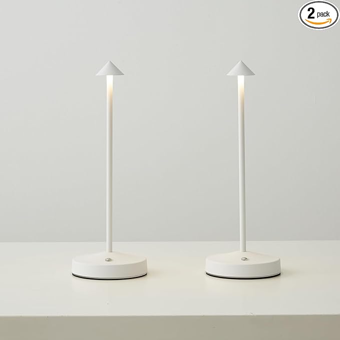 2 PACK Cordless Lamps,Battery Rechargeable Table Lamp,Portable Lamps,2 Level Brightness Dimmable Night Light,Minimalist Design,Cordless Table Lamps for Living Room/Restaurant/Couple Dinne(White)