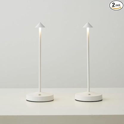 2 PACK Cordless Lamps,Battery Rechargeable Table Lamp,Portable Lamps,2 Level Brightness Dimmable Night Light,Minimalist Design,Cordless Table Lamps for Living Room/Restaurant/Couple Dinne(White)