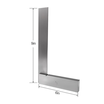 PEC Tools Machinist Square Precision Engineer Wide Seat Square 90 Right Angle Ground Hardened Steel Angle Ruler 9 x 6 Inch, Suitable for Woodworking and Precision Layout Work