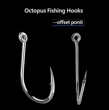 Dyxssm 200pcs/lot Octopus Fishing Hooks Offset Circle Fishing Hook Black High Carbon Steel Strong Barbed Fish Hooks for Freshwater Saltwater