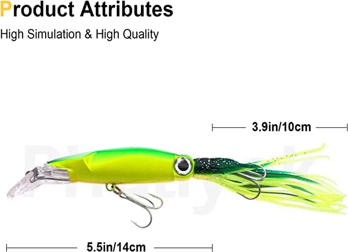 Squid Fishing Lures Large Simulation Luminous Artificial Lures Baits with 3D Holographic Eyes & Treble Hook, Built in Lead Blocks, Lifelike Plastic Fishing Soft Lures for Saltwater Fishing
