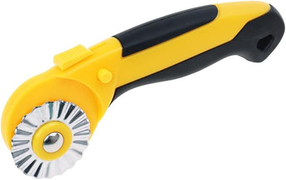 AUTOTOOLHOME 45mm Rotary Cutter with 9pcs Extra Blades Automatic Fabric Roller Cutter Perforator Crochet Edge Pinking Rotary Blades for Quilting, Sewing, Crafting