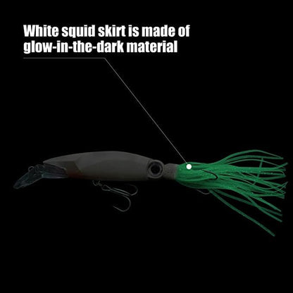 Squid Fishing Lures Large Simulation Luminous Artificial Lures Baits with 3D Holographic Eyes & Treble Hook, Built in Lead Blocks, Lifelike Plastic Fishing Soft Lures for Saltwater Fishing