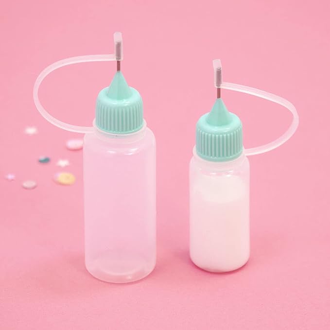 Craftelier - Kit of 2 Precision Tip Bottles with Metal Applicator and Shut-off Nozzle | Needle Dropper Bottles for Applying Adhesives or Paints - 2 Sizes (8 and 9 cm)