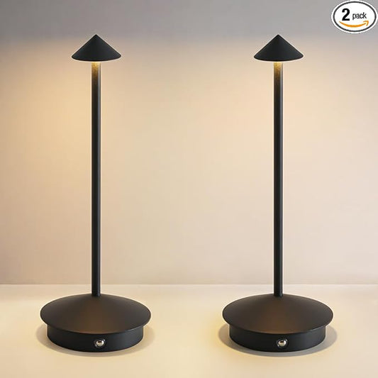 EJQ 2 Pack LED Rechargeable Cordless Table Lamps,Portable Outdoor 5000mAh Battery Operated Table Light Touch Control 3 Color Dimmable for Patio/Cofee/Restaurant/Camping/Dining/Bedroom-Black