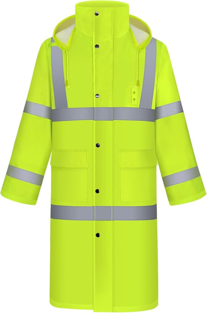 TCCFCCT Hi Vis Rain Coat for Men & Women - Waterproof Jacket with Hood, Heavy Duty for Safety Work & Outdoor Activities, 3XL Yellow