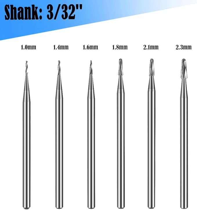 Luo ke 6 Pcs Jewelry Burr, 3/32'' Shank Ball Nosed Cone Shape Burs Jewelry Making Tools for Rotary Tools