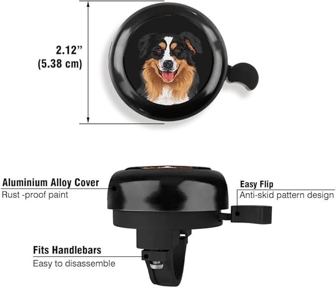 WIRESTER Black Aluminum Round Bike Bell, Classic Ring Bicycle Bell, Bike Accessories Bell Ring for Adults Kids Girls Boys - Dog Cat Animal Cute Records