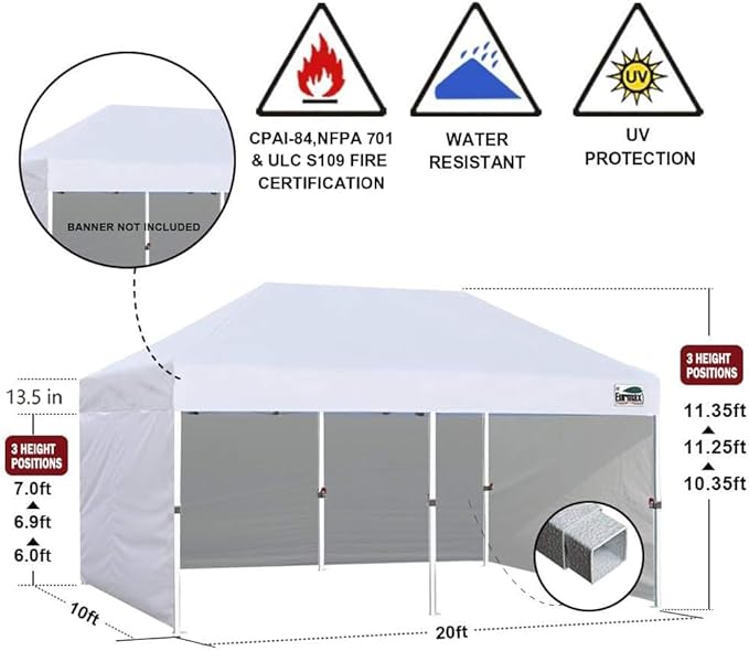 Eurmax USA 10'x20' Pop-up Canopy Tent Commercial Instant Canopies with 4 Removable Zipper End Side Walls and Roller Bag, Bonus 6 SandBags(Burgundy)