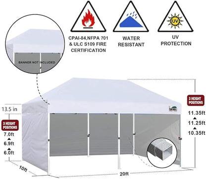 Eurmax USA 10'x20' Pop-up Canopy Tent Commercial Instant Canopies with 4 Removable Zipper End Side Walls and Roller Bag, Bonus 6 SandBags(Burgundy)