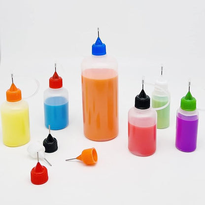 12 Pcs Precision Tip Applicator Bottles, 1 Ounce Translucent Glue Bottles, with 2 Mini Funnel for Paper Quilling DIY Craft, Multicolor Lids