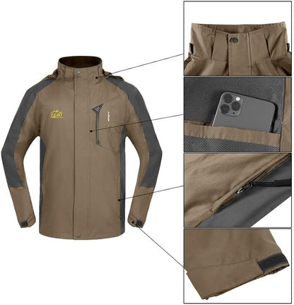 TEZO Mens Rain Jacket Waterproof with Hooded Hiking Coat Lightweight Windbreaker