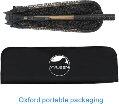 YVLEEN Folding Fishing Net - Foldable Fish Landing Net Robust Aluminum Telescopic Pole Handle and Nylon Mesh 16inch Hoop Size