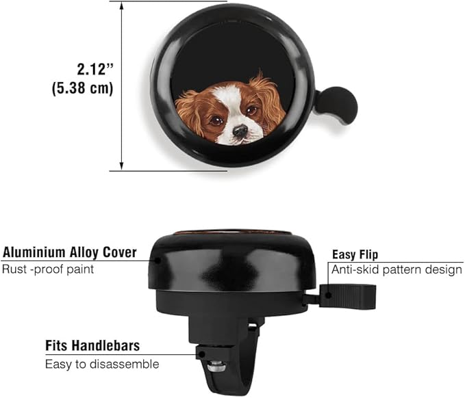 WIRESTER Black Aluminum Round Bike Bell, Classic Ring Bicycle Bell, Bike Accessories Bell Ring for Adults Kids Girls Boys - Dog Cat Animal Cute Records