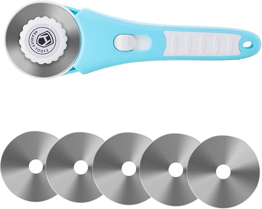 60mm Rotary Cutter with 5pcs Extra Blades, Bearing Design Rolling Cutter with Safety Lock for Fabric, Leather, Crafting, Sewing, Quilting, Fabric Rotary Cutter Perfect for Left & Right Hand (Blue)
