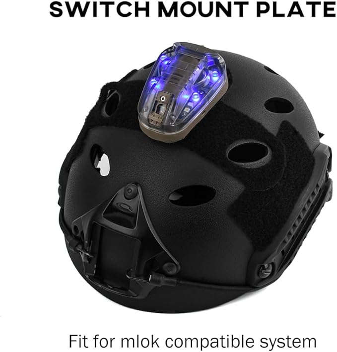 Tactical Helmet IR Strobe Light, Identification Light with Optional 4 Modes, Survival Signal for Outdoor Sports (Brown Base-Blue)