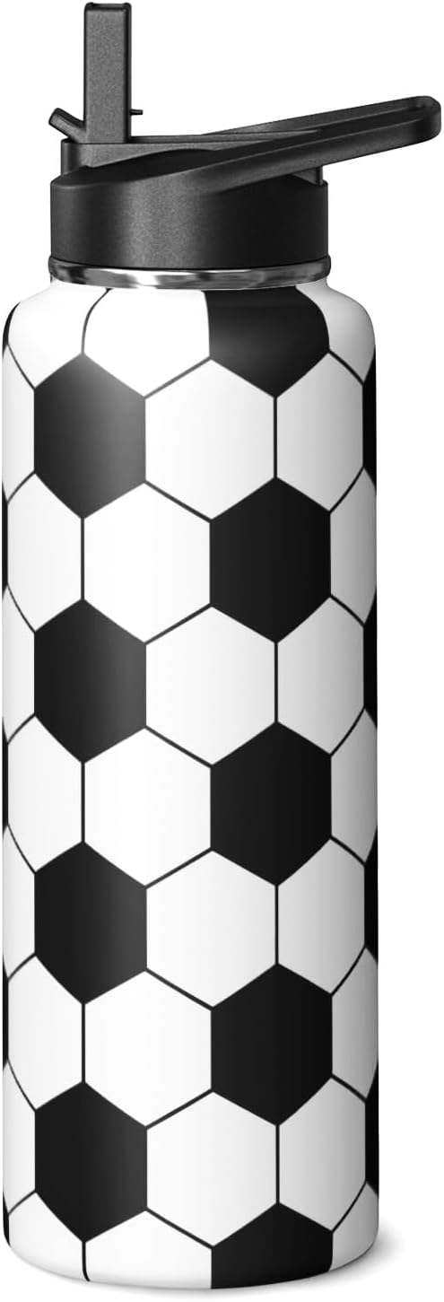 Soccer Water Bottle 40oz Insulated Sports Water Bottles Soccer Gifts for Men Women Gift for Coach Lovers Fan Players Stuff Accessories for Boys Girls
