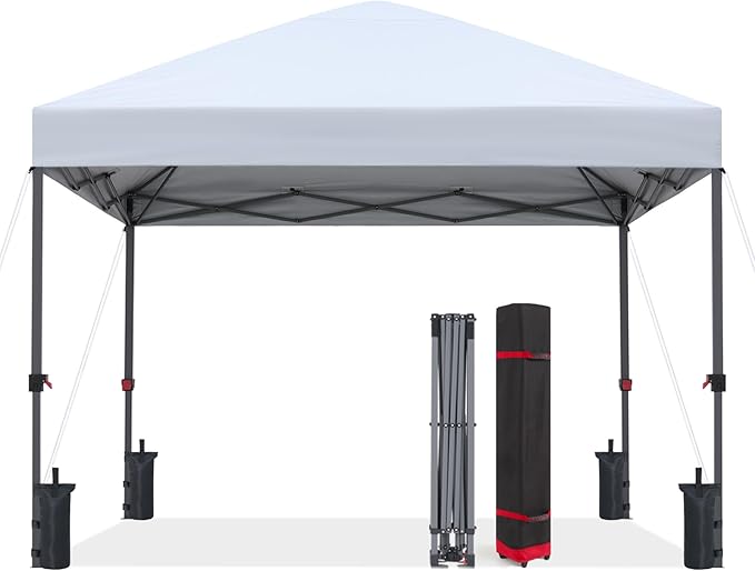 ABCCANOPY 10x10 Pop Up Canopy - Outdoor Patio Portable Canopy Tent Gazebo Heavy Duty for Backyard and Deck with 4 Sandbags and 8 Stakes(White, 10x10)
