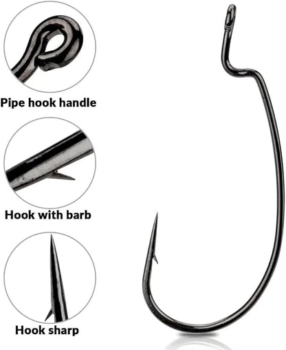 THKFISH 50pcs/100pcs/box Offset Worm Hook Fishing Hook Set Dropshot Hook Set Rubber Fish Jigs Fishing Kit # 2# 1 1/0 2/0 3/0