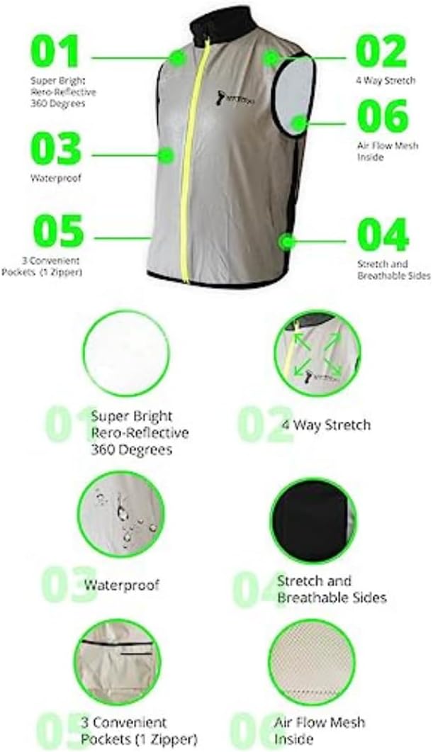 ReflecToes Reflective Safety Vest for Night Visibility – Hi Vis Running & Cycling Gilet – Lightweight, Breathable Outer Layer