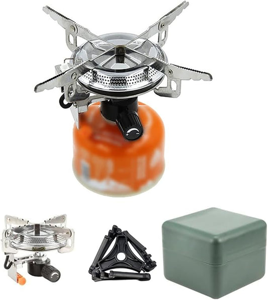 Windproof Portable Backpacking Stove Burner with Piezo Ignition,Stove Adapter,Plastic Storage Box,Lightweight,Propane Butane Stove for Indoor Outdoor Camping Hiking and Picnic M600-1