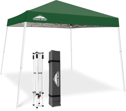 EAGLE PEAK 10x10 Slant Leg Pop-up Canopy Tent Easy One Person Setup Instant Outdoor Beach Canopy Folding Portable Sports Shelter 10x10 Base 8x8 Top (Green)