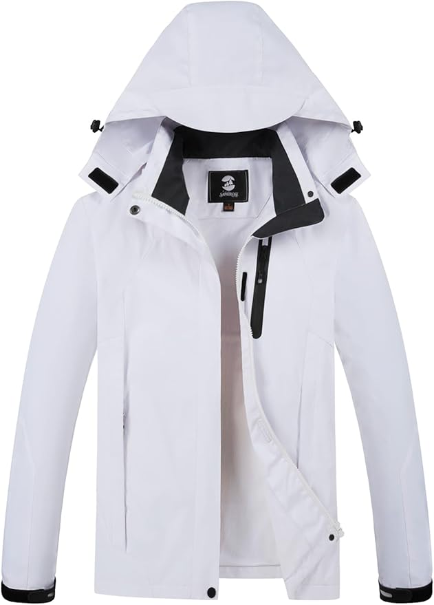 Womens Waterproof Rain jacket Lightweight Active Outdoor Raincoat with Removable Hood