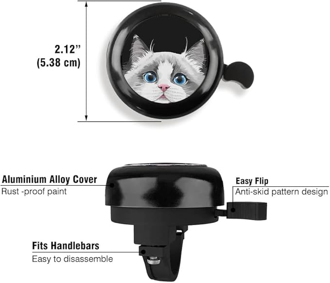 WIRESTER Black Aluminum Round Bike Bell, Classic Ring Bicycle Bell, Bike Accessories Bell Ring for Adults Kids Girls Boys - Dog Cat Animal Cute Records