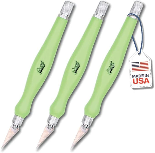 Excel Blades Fit Grip Craft Knife 3-Pack With #11 Ultra-Sharp Carbon Steel Angled Blade – Precision Hobby Knife with Contoured Rubberized Grip for DIY, Art Crafts – Green, Made in the USA