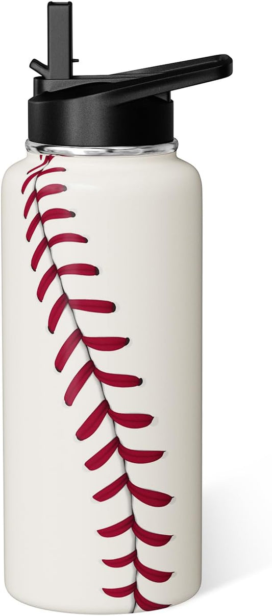 Baseball Water Bottle 32oz Insulated Sports Water Bottles Baseball Gifts for Men Women Gift for Coach Lovers Fan Players Stuff Accessories for Boys Girls