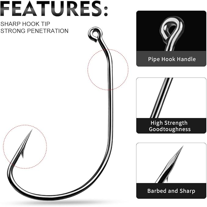 Fishing Hooks for Bass Fishing - 100pcs EWG Offset Worm Hook Texas Rig Hooks for Freshwater Saltwater Size 1/0 2/0 3/0 4/0 5/0 - Soft Lures Worms Plastics Bait Fishing Hook with Tackle Box