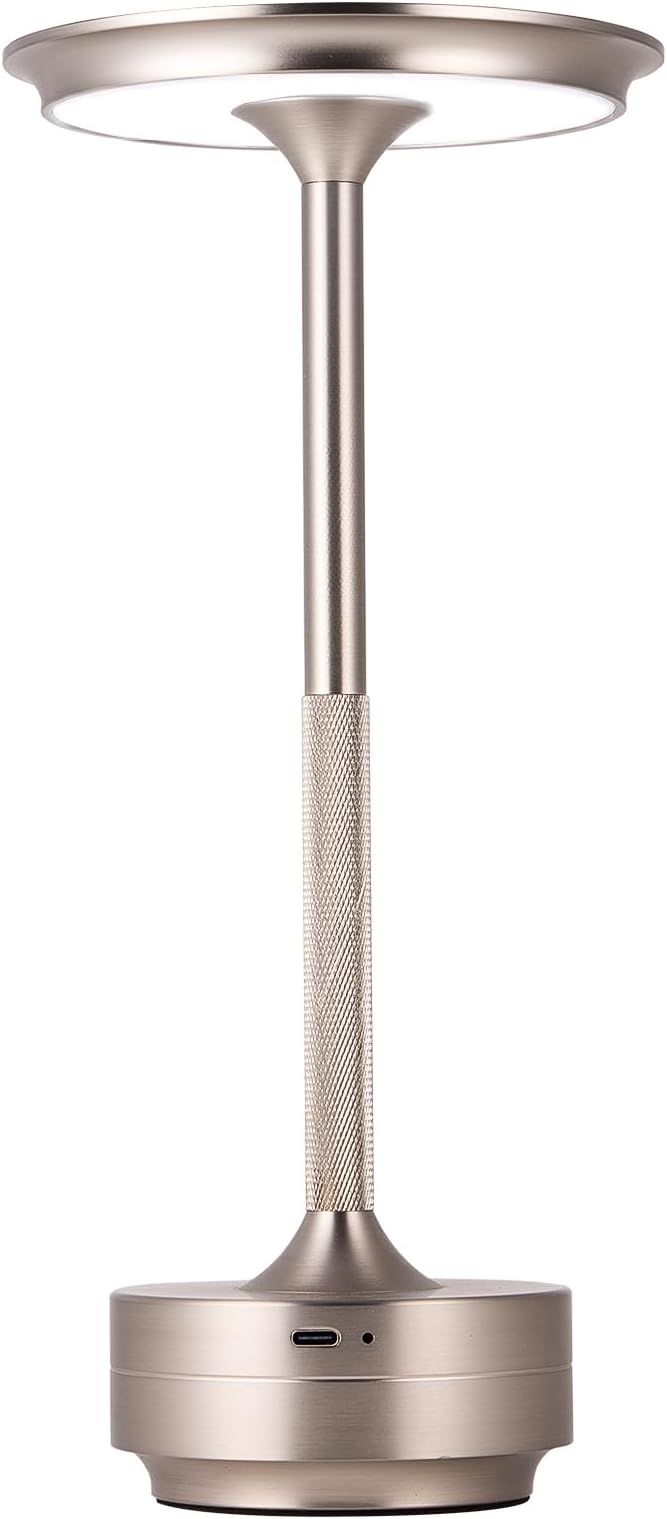 Rechargeable Cordless LED Table Lamps Touch Sensor Light, 3-Levels Portable Dimming Wireless Battery Operated Lamp，Nightstand Lamp/Night Light/Restaurant Table/Outdoor/Coffee/Bar (Silver)