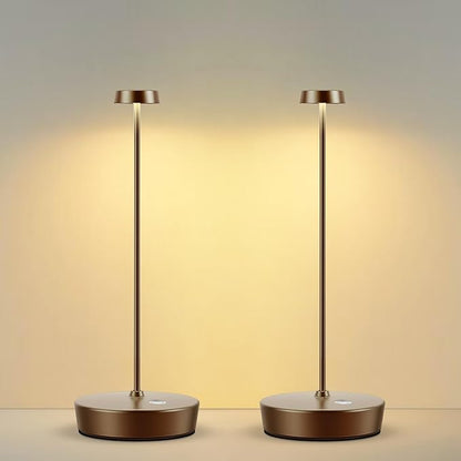 2Pack Cordless LED Table Lamp，Rechargeable Battery Operated Table Light, 3 Color Stepless Dimmable Table Lamp, Portable Table Light for Outdoor/Restaurants/Patio