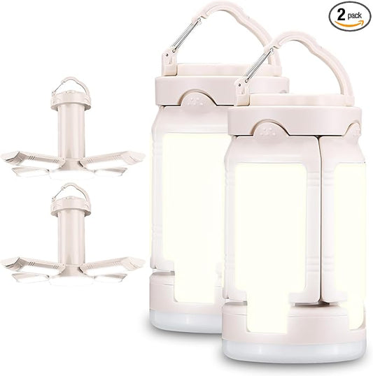 Foldable Camping Lantern, Rechargeable Camping Lights, 4000LM, 6 Light Modes, Waterproof Tent Lights for Power Outages, Emergency, Hurricane, Hiking, 2-Pack