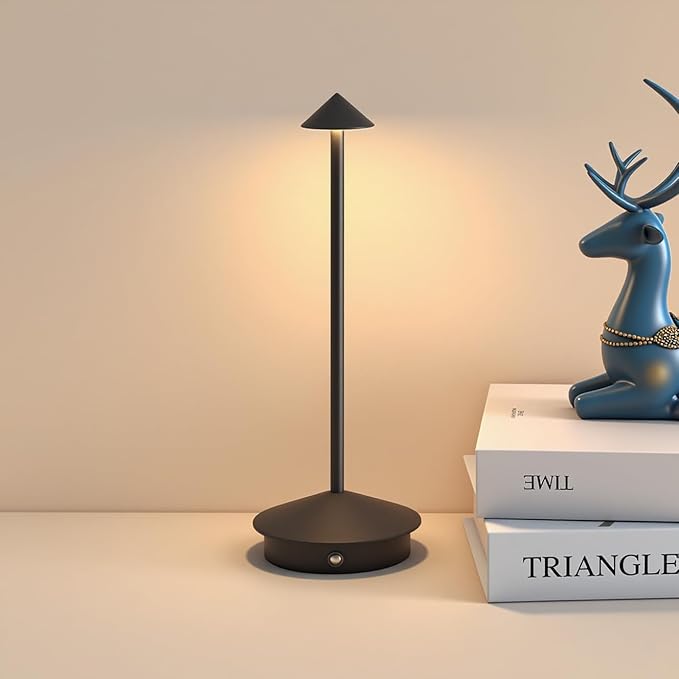 Cordless Table Lamp, 5000mAh Rechargeable Battery Powered LED Desk Lamp, Portable Touch Control Outdoor Table Lamps,3 Color Dimmable Light for Restaurant, Patio, Bedroom, Night Lamp (Black)