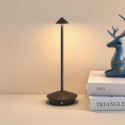 Cordless Table Lamp, 5000mAh Rechargeable Battery Powered LED Desk Lamp, Portable Touch Control Outdoor Table Lamps,3 Color Dimmable Light for Restaurant, Patio, Bedroom, Night Lamp (Black)