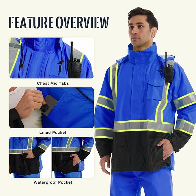 SKSAFETY Hi Vis Reflective Rain suits for Men Waterproof - High Vis Safety Rain Jacket, High Visibility Raincoat for Men