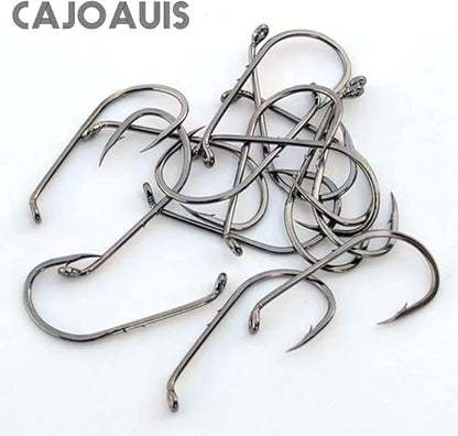 Baitholder Fishing Hooks 100pcs/ Pack Barbed Shank Down Eye Fishing Offset Hooks(8#-6/0)