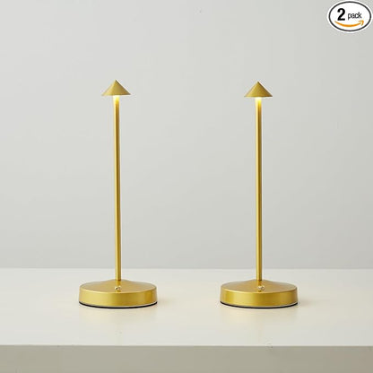 2 PACK Cordless Lamps,Battery Rechargeable Table Lamp,Portable Lamps,2 Level Brightness Dimmable Night Light,Minimalist Design,Cordless Table Lamps for Living Room/Restaurant/Couple Dinner(Gold)