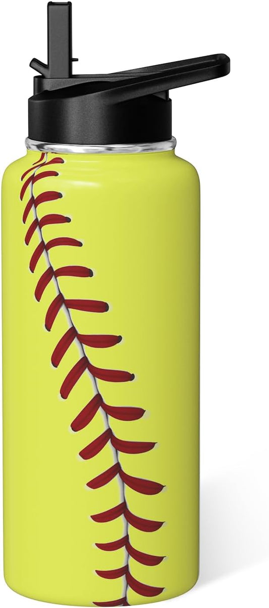 Softball Water Bottle 32oz Insulated Sports Water Bottles Softball Gifts for Men Women Gift for Coach Lovers Fan Players Stuff Accessories for Boys Girls